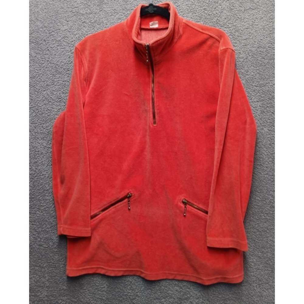 Vintage Red Velour Quarter Zip Pullover Sweatshirt Size Medium USA Made